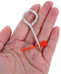 30 Pack Fire Extinguisher Replacement Seals With Tamper Proof Security Pins in a hand, showcasing the silver pin with orange tag.