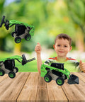 Child playing with Durable Skid Steer Loader 3 In 1 Diecast Metal Construction Truck With Forklift And Grab Shovel, toy for ages 8 and up.