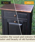 Before and after of a cabinet treated with Top Shelf Natural Wood Finishing Wax For Furniture Sealer Blending Carnauba And Beeswax.