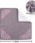 YUA microfiber cleaning cloth, gray with pink corner floral design, 11.8 x 11.8 inches, reusable lint-free.
