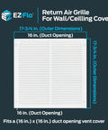 16 By 16 Inch Return Air Vent Cover For Wall Or Ceiling, Solid Steel Grille With Fixed Vanes Directing Airflow, HVAC Vent Cover In White Finish, Fits Standard Duct Opening 16 By 16