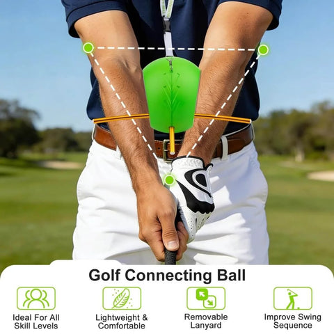 Golfer using Game Changing Golf Swing Trainer Aid For Posture And Swing Mechanics, a foam tool for core-arm sync and compact swings
