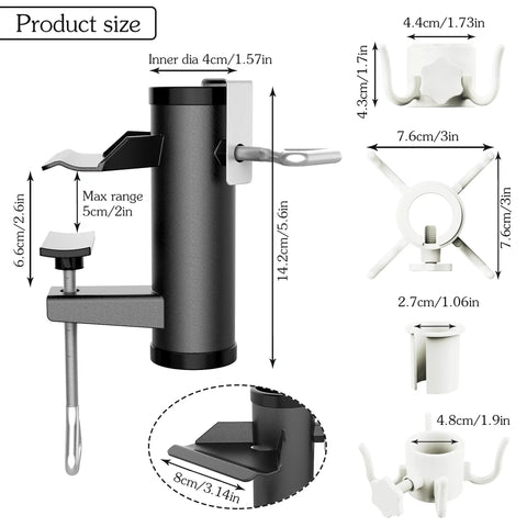 Dimensions and details of Outdoor Umbrella Clamp Heavy Duty Stainless Steel Deck Mount With Adjustable Arm And Umbrella Hook