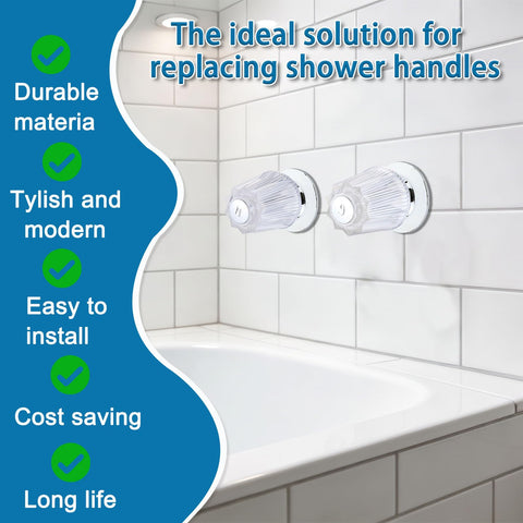 Two Piece Bathtub And Shower Knob Replacement Kit With Clear Acrylic Handles, Stems, Seats And Flanges For Hot And Cold Water