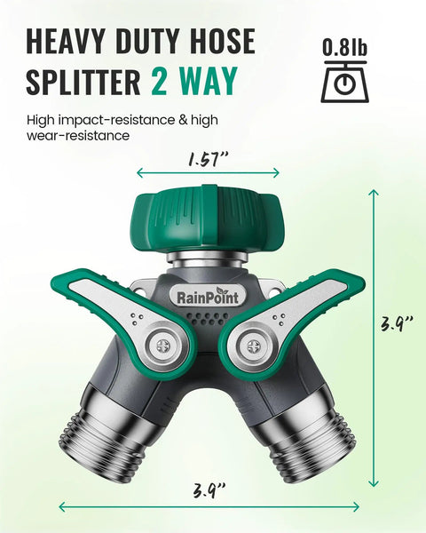 Built Tough Heavy Duty Garden Hose Splitter 2 Way With Shut Off Valve Three Quarter Inch Connector All Metal Body Full Flow No Fuss Outdoor Water Faucet Adapter Fittings, 2-way brass splitter