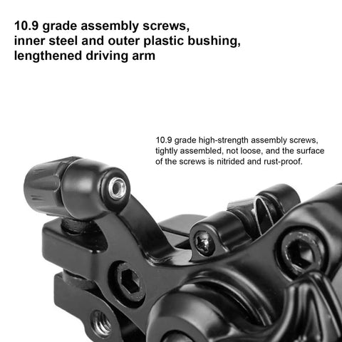Heavy Duty Mechanical Disc Brake Kit For Mountain And Folding Bikes Featuring Rock Solid Aluminum Calipers Rugged Rotors And Grip Tight Levers Upgrades Your Rig Effortlessly, showing 10.9 grade assembly screws with plastic bushing.