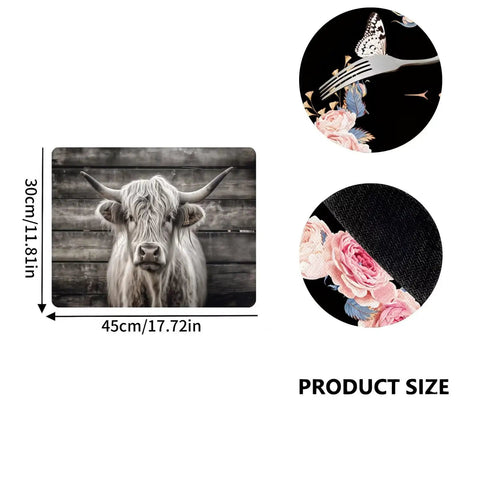 Absorbent Coffee Machine Mat for Kitchen Countertop 11.8 by 17.7 Inches Non Slip Drain Mat With Grip Top showing bull design and dimensions