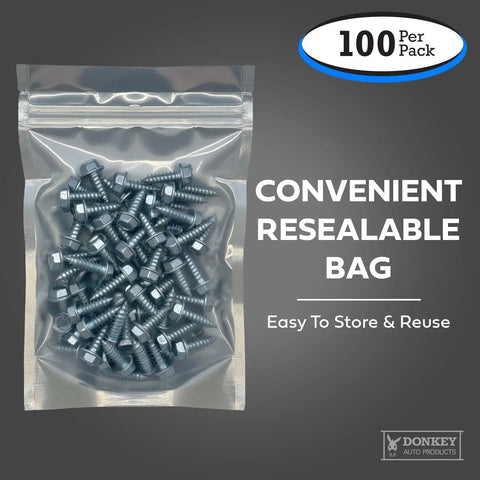 License Plate Screws Size Fourteen By Three Quarter Inch Slotted Hex Head For Vehicles Pack Of 100 in resealable bag