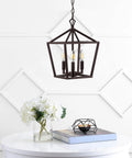 Oil Rubbed Bronze 3-Light Pagoda LED Pendant Lantern With Rustic Iron Frame, Classic Modern Farmhouse Chandelier, white room