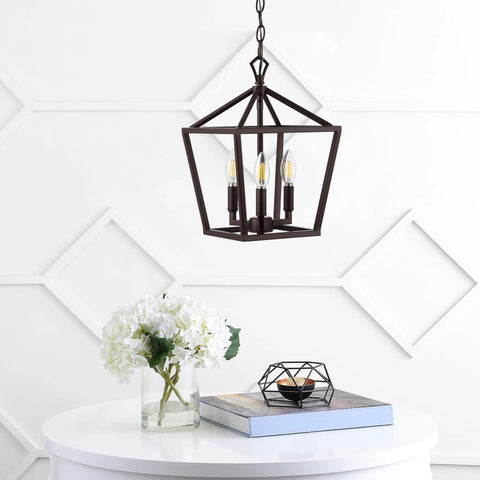 Oil Rubbed Bronze 3-Light Pagoda LED Pendant Lantern With Rustic Iron Frame, Classic Modern Farmhouse Chandelier, white room