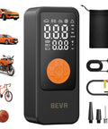 Portable Tire Inflator With Digital Pressure Gauge, 150 PSI Cordless Air Pump For Cars, Motorcycles, Electric Bikes, Bikes And Balls, Fast Inflation On The Go And LED Light displayed with accessories.