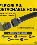 Portable Fuel Transfer Pump With Rubber Hose Battery Or USB C Powered Heavy Duty 4.3 Foot Hose Safety Nozzle Quick Transfer Of Gas Diesel DEF And Water For 3 To 20 Gallon Barrels Perfect For Home Garages And On The Go Jobs with detachable hose