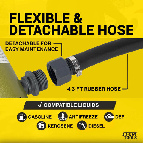 Portable Fuel Transfer Pump With Rubber Hose Battery Or USB C Powered Heavy Duty 4.3 Foot Hose Safety Nozzle Quick Transfer Of Gas Diesel DEF And Water For 3 To 20 Gallon Barrels Perfect For Home Garages And On The Go Jobs with detachable hose