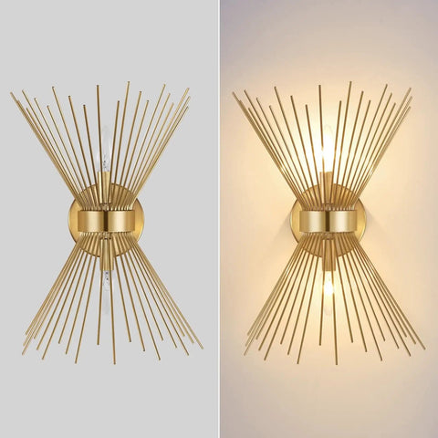 Dope Gold Sunburst Wall Sconce Two Light Fixture For Bathroom And Living Spaces, Mid Century Modern Vanity Lighting, Brass Wall Light