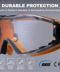 Over Glasses Safety Goggles With Anti Fog Clear Lenses For Lab Work ANSI Z87 1 Impact Resistant UV Protection shown closeup