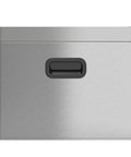 Front view of Slim Dual Compartment Trash Can And Recycle Bin With Open Top In Stainless Steel Narrow Wastebasket for compact spaces.