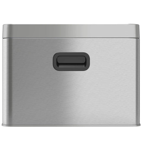 Front view of Slim Dual Compartment Trash Can And Recycle Bin With Open Top In Stainless Steel Narrow Wastebasket for compact spaces.