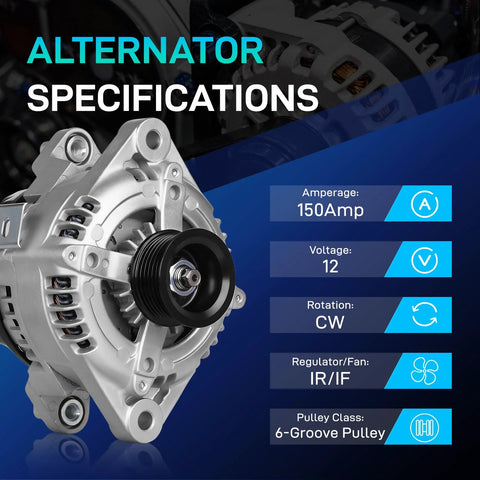 Direct Fit Plug And Play Alternator Replacement For Santa Fe 2019 2020 Santa Fe Sport 2017 2018 Sonata front view with specifications