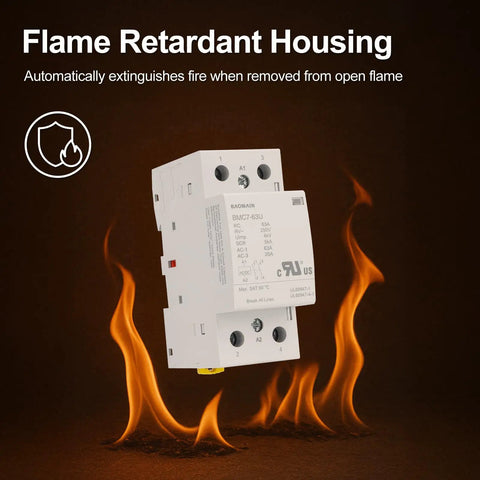 Heavy Duty 63A Modular Contactor With 2NO Poles Operating On 24V AC DC Coil Voltage Plug And Play Din Rail Mount with flame retardant housing.