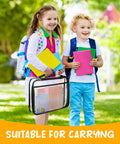 Two children holding colorful books with Clear See Through Toy Storage Bags 8 Pack With Zippers Portable Handle Travel Ready Organizer