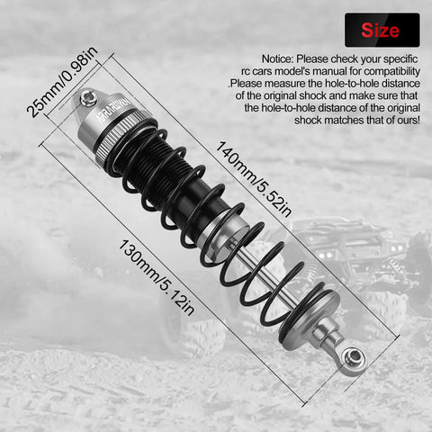 Detailed view of single shock from Beefy 4Pcs Aluminum Front And Rear 1:10 RC Shock Set, Drop In Replacement For AR330550 AR330551.