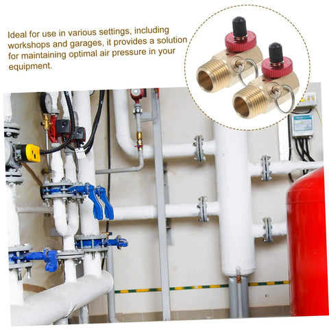 Rock Solid Brass Safety Valve For Air Tank Manifold With Fill Port And Npt Hose Valve Compressor Accessory For Safe Inflation And Pressure Control Built Tough Hella Reliable Two Pack installed in an air system.