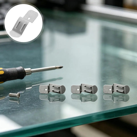 Glass Quick Mounting Hook Bracket Clips Set 50 Pcs Scratch Free Installation stainless steel on tempered glass with screwdriver