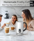 Family enjoying coffee with Electric Milk Frother Stainless Steel 8.4oz Capacity Hot And Cold Foam Maker 3 In 1 Auto Frother