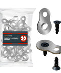 Boss Level Figure Eight Fastener Clips 20 Pack Heavy Duty Steel Desk Connectors Plus Nickel Hardware in clear bag with screws.