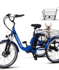 Three Wheel Electric Tricycle for Adults With Removable 48V 13Ah Battery, UL 2849 and UL 2272 Certified, Assembly Required, blue city cruiser with front basket