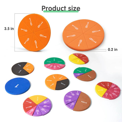 Magnetic Fraction Tiles Circle Set for Kids, 51 Pieces Rainbow Math Manipulatives shown with diverse colorful fraction circles.
