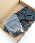 Heavy Duty Thickened Horizontal Table Leaf Connectors With Rustproof Flat Head Screws in a box, includes ten connectors and screws.