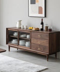 Wooden sideboard with three drawers, each featuring brass ring drawer pulls set 2 pieces 0.79 inch gold tone cabinet knobs and drawer rings.