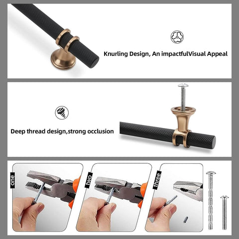 Six Pack 10 Inch Cabinet Pulls Knurled Matte Black And Champagne Bronze Aluminum And Zinc Alloy Drawer Handles installation overview
