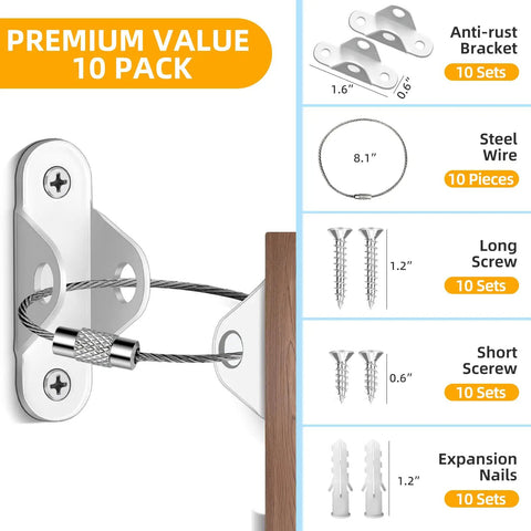 Secure Your Home Base In A Snap Heavy Duty Hidden Metal Anti Tip Kit With Ten White Wall Mount Brackets To Lock Down Tall Bookcases And Dressers Keeping Little Rascals And Fur Babies Totally Safe Without A Sweat