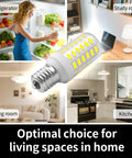 Two Pack E17 Refrigerator Light Bulbs 3.8W, 100-265V, Daylight White 5000K Fridge Light Replacement For KEI D28X D28M KEL 2815 2816X Bulbs shown in various home settings.