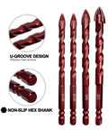 FEWELL masonry drill bit set, 10 pcs, 3/16-1/2 in, red-coated bits with non-slip hex shanks