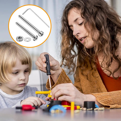 Mother and child assembling project with M2.5 Stainless Steel Screws With Nuts And Hex Socket Head Cap Bolts And Nut Assortment Kit visible