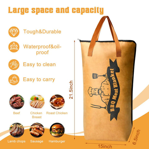 21 Inch BBQ Thermal Blanket For Resting Meat And Heat Resistant Nonstick Grill Tool Set With features and food icons
