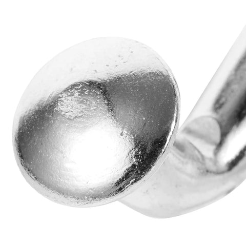 Close-up of heavy duty metal safety latch pin's large flat head for pallet racks and shelving systems