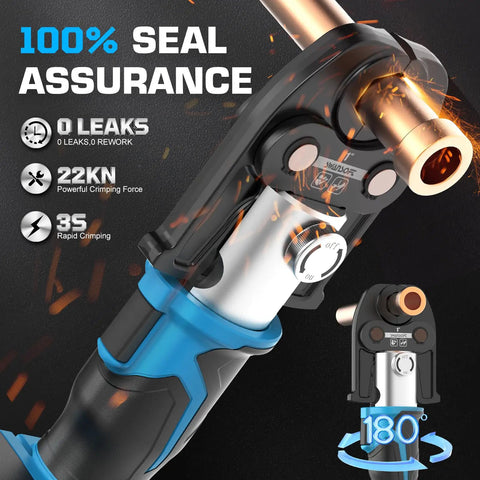 18V Cordless Hydraulic Pro Press Tool With 22kN Crimp Force For Copper Pipe Half Inch Three Quarter Inch And One Inch, 180° head