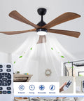 Geelife 52" 5PCS Solid Wood Blades Ceiling Fan with Lights Remote Control, matte black with integrated lighting.