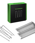 6 Inch Landscape Staples 100 Pack Heavy Duty Workhorse Galvanized Steel Garden Stakes 11 Gauge U Shaped Pins visible with package