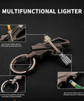 3 In 1 Infinity Lighter Keychain Permanent Match Lighter With Multitool Bottle Opener For Outdoor Survival Sleek Black And Gold Design Durable Key Ring Lighter For Camping And Everyday Carry on a dark background