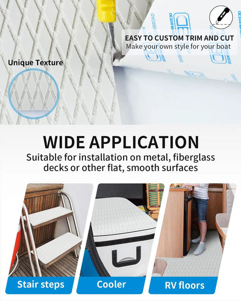 Self-Adhesive Boat Flooring 96-Inch By 23.5-Inch Non-Slip EVA Foam Diamond Pattern Marine Grip Sheet installation versatility