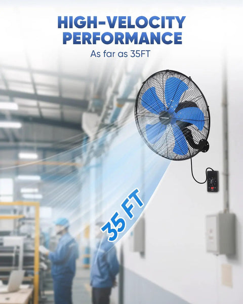Beast Mode 18 Inch Wall Mount Industrial Oscillating Fan With 3 Speed Settings, High Velocity Air Up To 4200 CFM in workshop