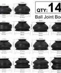Universal Tie Rod Boots And Ball Joint Dust Cover Replacement Kit in 14 flexible rubber boots with groove seal, various sizes