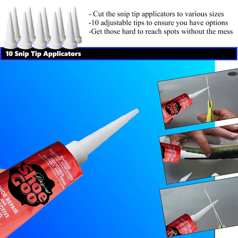 Black Shoe Repair Adhesive Bundle With Snip Tip Applicators And Plastic Spreader Tools for quick strong sole and heel repairs