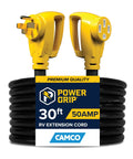 Power Grip 30-Foot 50-Amp Camper RV Extension Cord With Copper 6/3 And 8/1 Gauge Wires For Superior Conductivity Rated 125/250 V