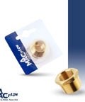 Brass adapter reducer hex bushing, 1/2 in NPT male to 1/4 in NPT female, MAACFLOW, in packaging